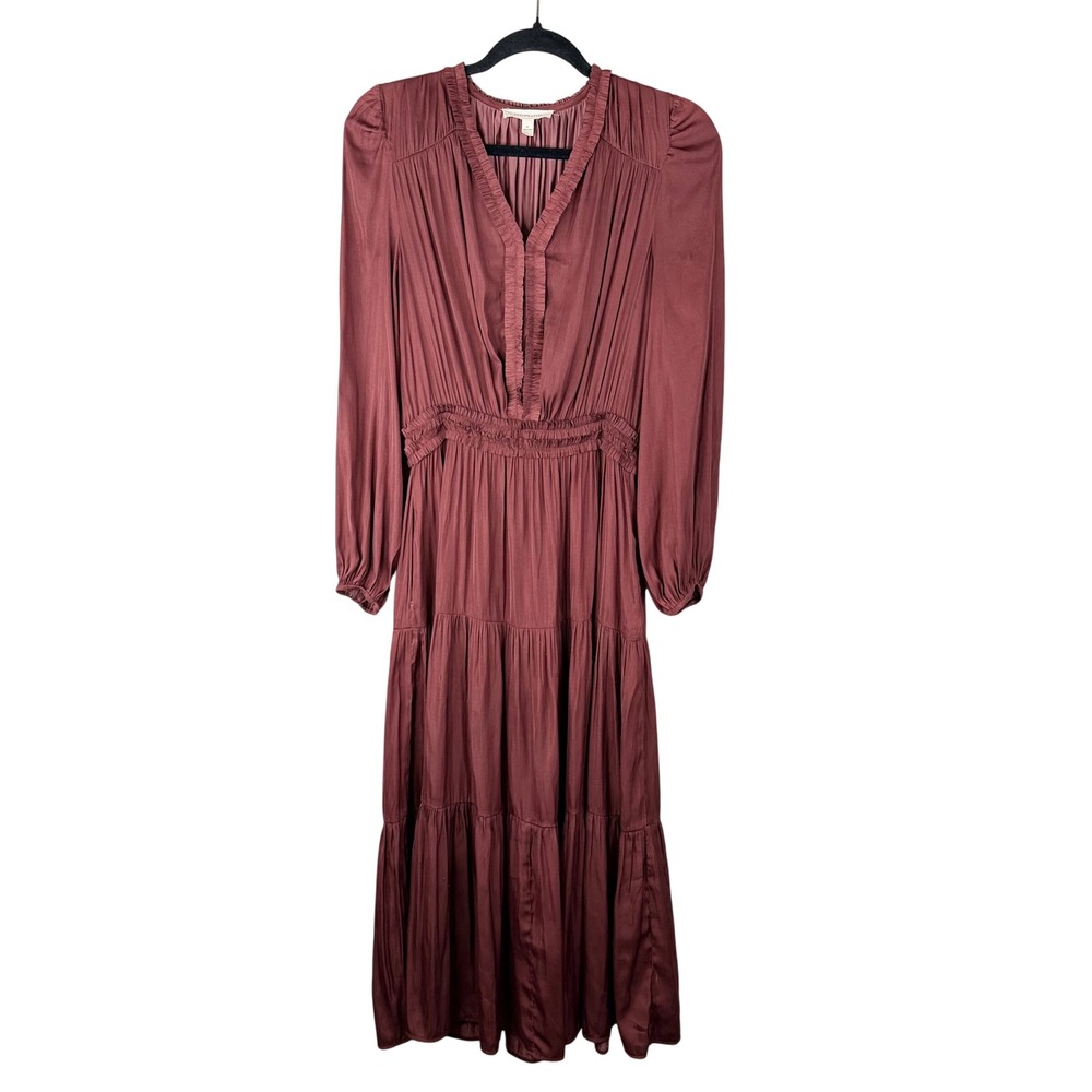 Grade & Gather Tiered Maxi Dress Mauve Plum Medium Smocked Long Sleeve Boho